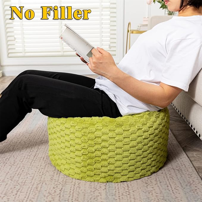 Asuprui Fur Ottoman Stool Unstuffed Footstool Cover Floor Pouf Foot Rest 20x20x12 Inches Round Poof Seat Floor Bean Bag Chair Foldable Floor Chair Storage for Living Room Bedroom Green Pouf Cover