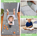 MeMoreCool Glow Star Kids Foldable Floor Mattress Mat with Carry Bag, 3-in-1 Tri-Fold Futon, Soft Plush Glow Cover, Portable for Travel, Grey 63x26 Inch