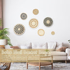 7PCS Boho Wall Baskets Set, Boho Wall Decor, Round Handmade Seagrass Rattan Wicker Wall Art Room Decor Hanging Wall Basket Decor for Farmhouse Living Room Bedroom Display Table Kitchen Home (Black)