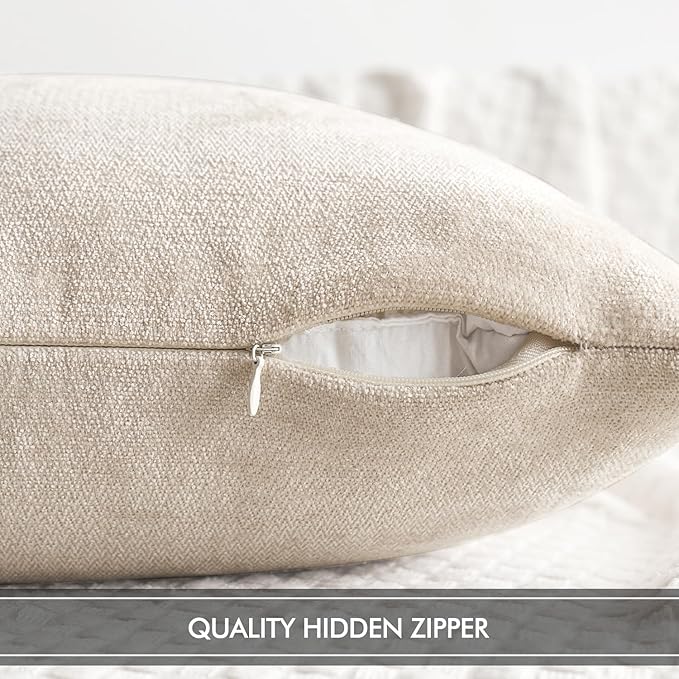 MIULEE Pack of 2 Cream Decorative Pillow Covers 18x18 Inch Soft Chenille Couch Spring Throw Pillows Farmhouse Cushion Covers for Home Decor Sofa Bedroom Living Room