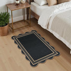 Easy Jute Black Kitchen Rug, 2x3 Front Door Mat Washable Non Slip Small Entryway Rug, Indoor Outdoor Farmhouse Scalloped Doormat for Bathroom Doorway Porch