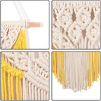RLoncomix Macrame Wall Hanging Art Woven Wall Decor Cotton Bohemian Chic Macrame Tapestry for Bedroom Livingroom Apartment Dorm Nursery Gallery Decoration, Yellow, 14" Wx24 L
