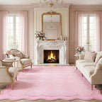 GarveeHome 6x9 Scalloped Area Rug Pink Washable Rugs for Living Room Bedroom, Soft Low Pile Non Slip Accent Floor Mat Solid Floral Print Throw Rug Farmhouse Indoor Carpet for Dorm Playroom