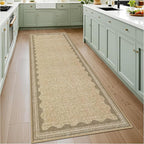 GarveeHome 2.5x8 Runner Rug for Hallway Washable Kitchen Rugs Non Slip Solid Tan Jute Digital Printing Modern Soft Low-Pile Scalloped Indoor Carpet for Entryway Laundry Room Floor Mats