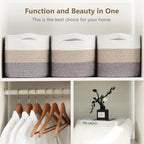 Cotton Rope Storage Basket, 15x10x9 Inches, Woven Basket for Shelves, Clothes, Towels, Books, and Laundry, White Brown (1 Pack)
