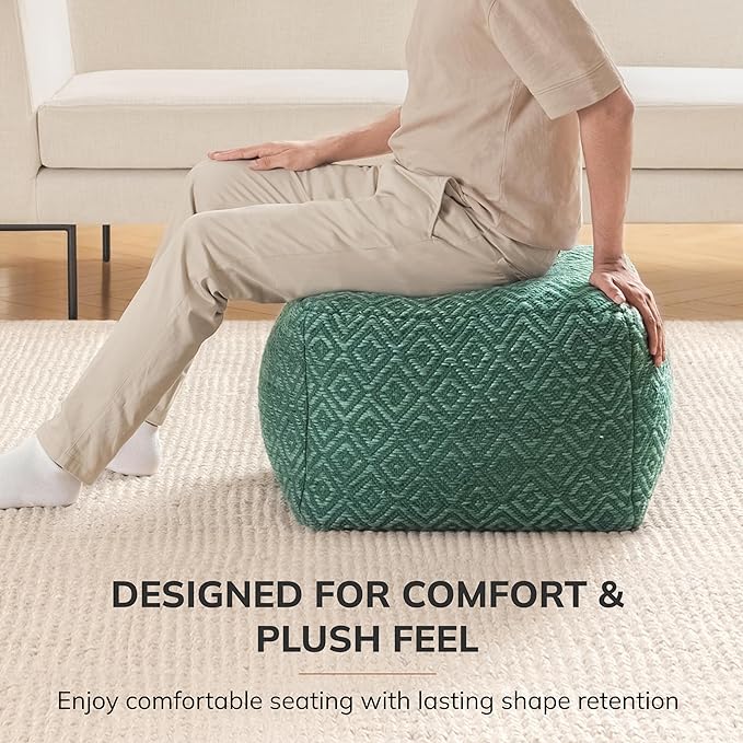 Anji Mountain Pouf Ottoman Foot Rest, Handmade Ottoman Pouf, Comfortable Foot Stool, Decorative Floor Seating for Living Room Decor, Bedroom & Home Décor Accent - Sage