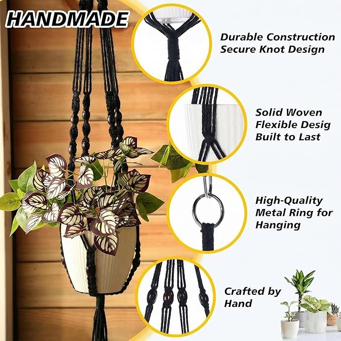 SATINIOR 12 Pcs Macrame Plant Hangers Handmade Boho Hanging Planters 12 Different Tiered Designs with 12 Hooks for Flower Pots Indoor Outdoor Decorative Wall Hanging Baskets for Home (Classic,Black)