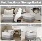 Goodpick Large Woven Basket, Rectangle Rope Storage Baskets for Organizing, Blanket Basket with Handles for Living Room, Nursery, Gradient Gray, 18 x 14 x 12 Inches