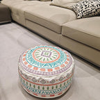 MOCOFO Round Bohemian Ottoman Pouf Cover, 18 Inch, Cotton Blend, Church Window Print, Living Room Storage Footrest, Cover Only (Jade Stone)
