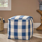 Foamma Pouf Ottoman Ivory+Navy, 16"x16"x16" - Square Ottoman Foot Rest for Living Room and Bedroom, Pouf Footstool, Foot Rest for Couch, Boho Furniture for Home