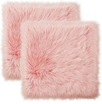 Softlife Pink Faux Fur Sheepskin Chair Cover 2 PCs Seat Cushion Pad Super Soft Area Rugs for Living Bedroom Sofa Dorm (1.6ft x 1.6ft)