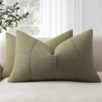 Christmas Linen Throw Pillow Covers 12x20 Set of 2 Solid handcrafted Striped Cushion Covers for Bed Soft Xmas Decorative lumbar Pillow Covers for Couch Bedroom Living Room Christmas Decor(Olive Green)