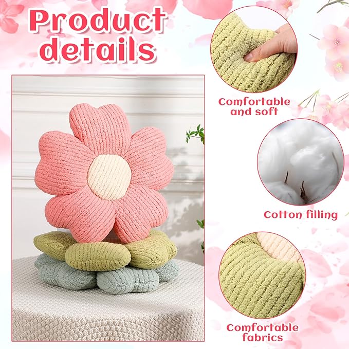 6 Pcs Flower Shaped Pillows Daisy Floor Throw Pillows 15 Inch Flower Seat Cushion for Reading Sofa Couch Bed Decor for Back to School First Day of School(Bright Color)