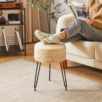 YMYNY Pouf Ottoman, Handmade Natural Water Hyacinth, Pastoral Style Footrest, Footstool with 4 Metal Legs Round Vanity Stool for Bedroom, Hallway, Living Room 12.59"L×12.59"W×17.71"H Beige UHBD029M