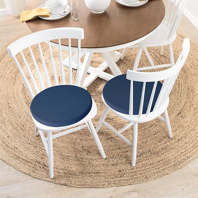 Tromlycs 14 Inch Round Bar Stool Cushion Non-Slip Foam Seat Pad Removable Cover for Circle Chairs (14x14 Inches, Navy Blue)