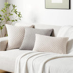 Softalker Throw Pillow Covers 16x16 Inch, Set of 2, Soft Corduroy Boho Stripe Decorative Pillow Cover, Couch Fluffy Pillow Cover for Farmhouse Home Decor Bed Living Room, Grey