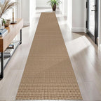 EARTHALL Woven Runner Rug 2x12 Ft Washable Runners for Hallways Extra Long Cotton Non Slip Rubber Backed Kitchen Runner Braided Indoor Floor Carpet for Entryway, Hall, Kitchen, Orange/Tan/Brown