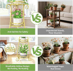 iDavosic.ly 3 Tier Metal Plant Stand Indoor Outdoor, Wrought Iron Corner Tall Flower Pot Holder Shelf, 34 Inch Vertical Heavy Duty Display Rack for Patio Porch Living Room Garden, Gold