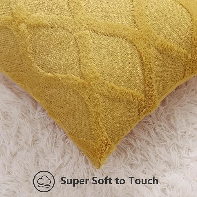 decorUhome Spring Throw Pillow Covers 20x20 Inch Set of 2, Soft Plush Faux Fur Wool Mustard Yellow Accent Couch Pillow Covers for Modern Farmhouse Bed Sofa Living Room
