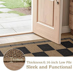 Checkered Jute 5x7 Area Rugs, Washable Outdoor Patio Rug Living Room Bedroom Indoor Carpet, Non Slip Modern Farmhouse Design Neutral Geometric Office Porch Balcony Dining Room Mat, Black and Brown