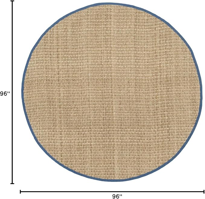SAFAVIEH Area Rug 8' Round - Natural Fiber Collection - Natural & Navy, Seagrass, Basketweave Pattern with Border (NF114T)