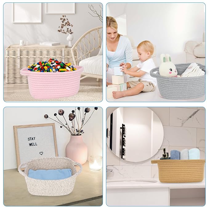 ABenkle Small Storage Basket, Mini Basket, Cute Tiny Cotton Rope Woven Baskets, Shelf Storage, Boho Decorative Toy Storage Bin Gift Baskets