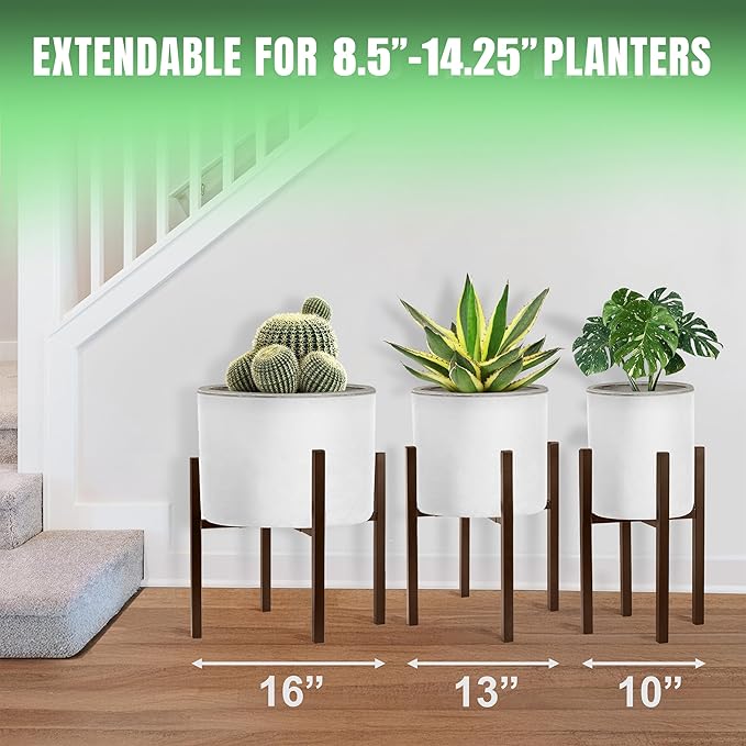 Sorbus Adjustable Metal Plant Stand – Mid Century Style Flower Pot Holder, 10 to 16 Inches Planter Stand for Modern Home Décor, Houseplants – Plant & Pot NOT INCLUDED (Brown, 1 Pack)