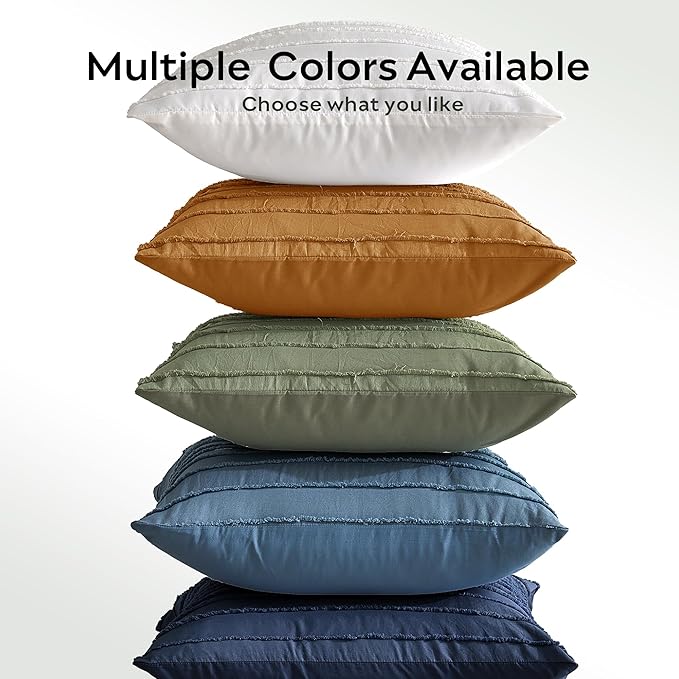 JELLYMONI 2 Pack Light Green Pillowcases 12" x20", Soft Microfiber Striped Tufted Pillow Covers(Pillows are not Included)