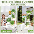 iDavosic.ly Plant Stand Indoor Outdoor, 5 Tier Corner Metal Flower Display Holder Shelf, Folding Tall Orchid Rack for Patio Balcony Porch Garden Living Room House, White