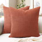 Softalker Fall Decorative Throw Pillow Covers 22 x 22 Inch, Set of 2, Thanksgiving Autumn Harvest Super Soft Corduroy Boho Striped Pillowcases for Couch Sofa Living Room Bed Home Decor, Burnt Orange