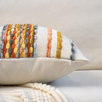 Aeckself Boho Pillow Covers 18x18 Inch Set of 2, Farmhouse Decorative Striped Square Chenille Tufted Accent Neutral Throw Pillow Covers for Living Room Couch Bed, Yellow Orange