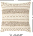 REDEARTH Handmade Boho Throw Pillow Covers - Bohemian Chic Farmhouse Style - Accent Woven Indoor and Outdoor Pillow Cushion Cases for Couch - Bed - Chair - Sofa - Benches – Set of 2-18"x18" - Taupe