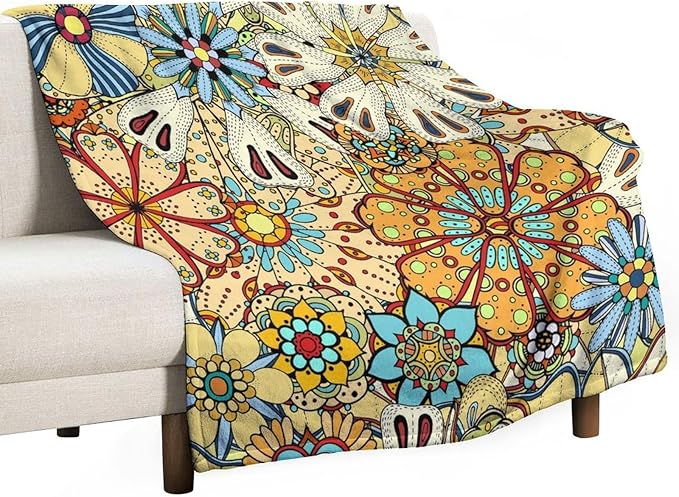 Boho Floral Throw Blanket Vintage Colorful Flowers Bohemian Print Mandala Blanket for Sofa Bed Couch Chair Or Dorm 40"x50"