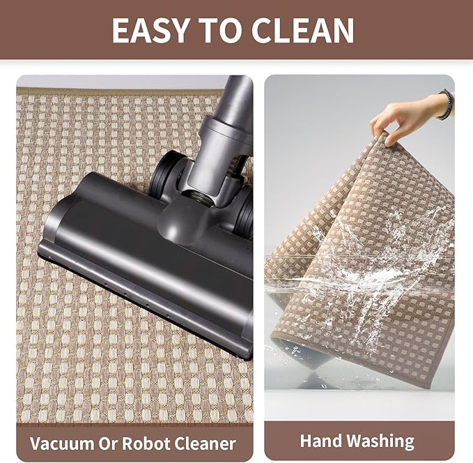 Kitchen Rugs Non Slip Washable, Rubber Backing Soft Chenille Braided Kitchen Mats for Floor, Super Absorbent Kitchen Runner Rug Standing Mat Sink Mat, Easy to Clean, Brown 17"x47"