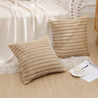 Pallene Faux Fur Plush Throw Pillow Covers 26x26 Set of 2, Luxury Soft Fluffy Striped Decorative Pillow Covers for Sofa, Couch, Living Room, Khaki