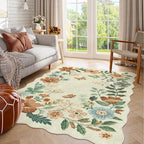 Lahome Floral Bedroom Rug,4x6 Washable Area Rugs for Living Room Dining Room, Non Slip Ultra-Thin Stain Resistant Boho Throw Carpet for ‎Office Flore (4x6ft,Beige)