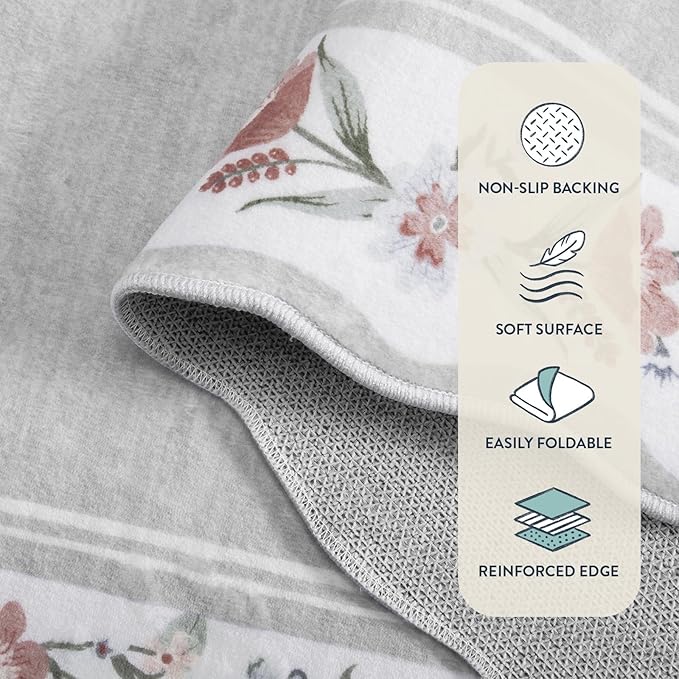 Lahome Runners for Hallways Non Slip Washable Runner Rug,Scalloped Kitchen Runners Rug with Non Slip Backing,Low Pile Soft Boho Floral Runner for Hallway, Entryway, Laundry, Bedroom Ariele