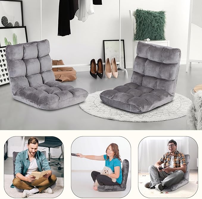SUPER DEAL 14-Position Folding Floor Chair Gaming Sofa Cushioned Padded Reclining Bed Lounge Couch Seating for Comfy Reading, Reading, Gaming, Relaxing, Watching TV