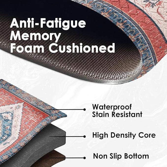 Arttown Kitchen Mats for Floor 2Pcs-Anti Fatigue Non Slip Mats for Kitchen Floor, Cushioned Waterproof & Stain-Resistant Boho Stripe Mat Set