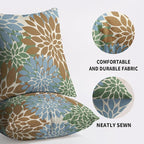 Brown Blue Green Pillow Covers 22X22 Inch Set of 2, Spring Summer Floral Dahlia Flower Cream Decorative Throw Pillow Covers Outdoor Modern Farmhouse Cushion Case for Home Couch Sofa Bed Decor