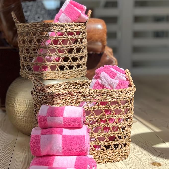 WHW Whole House Worlds Made by Nature Seagrass Baskets, Set of 2 Ovals, Handwoven Open Weave, Handles, 15.75 and 14.25 Inches