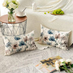 AVOIN colorlife Poppy Flowers Chinoiserie Throw Pillow Covers, 12 x 20 Inch Blue Brown Seasonal Leaves Cushion Case Decoration for Sofa Couch Set of 2