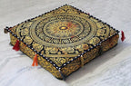 ICC Large Square Cotton Mandala Cushion Cover Hippie Ottoman Pouf Cover Daybed Floor Pillow Cover with Heavy Duty Zipper Seating Ottoman Poufs Dog-Pets Bed (Yellow 4 flower, 18" Square)