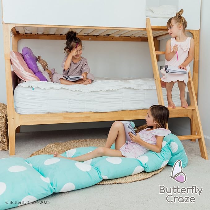 Butterfly Craze Floor Pillow Case, Mattress Bed Lounger Cover, Polka Aqua, Queen Size - Cozy Seating Solution for Kids & Adults, Recliner Cushion, Perfect for Reading, TV Time (Pillow Not Included)