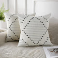 PANOD Set of 2 Boho Tufted Throw Pillow Covers with Tassel 18x18 inch, Decorative Indoor Outdoor Bohemian Square Cushion case Pillowcase for Couch Sofa Livingroom car Farmhouse Black and Cream White