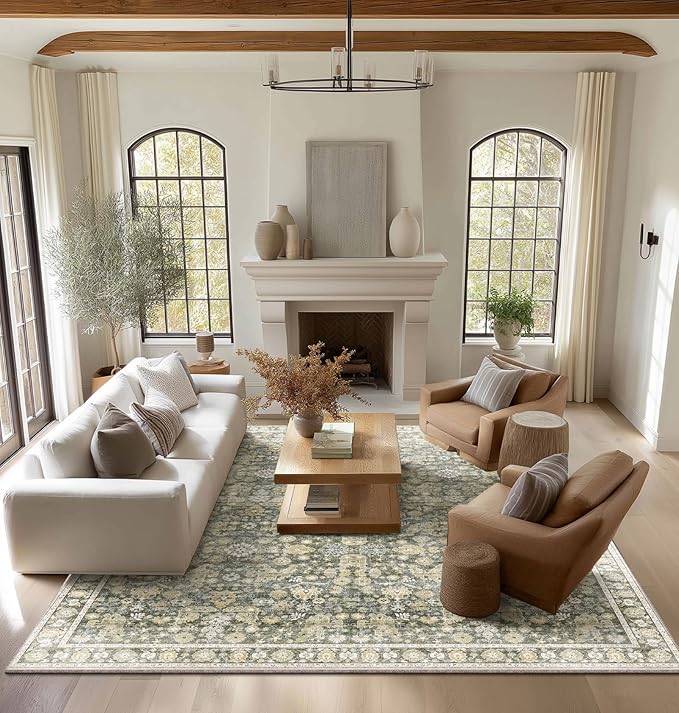 Washable Rugs for Living Room: 10x14 Area Rugs for Bedroom Ultral Soft Non-Slip Stain Resistant Vintage Boho Large Carpet for High-Traffic Dining Room - Farmhouse Decor
