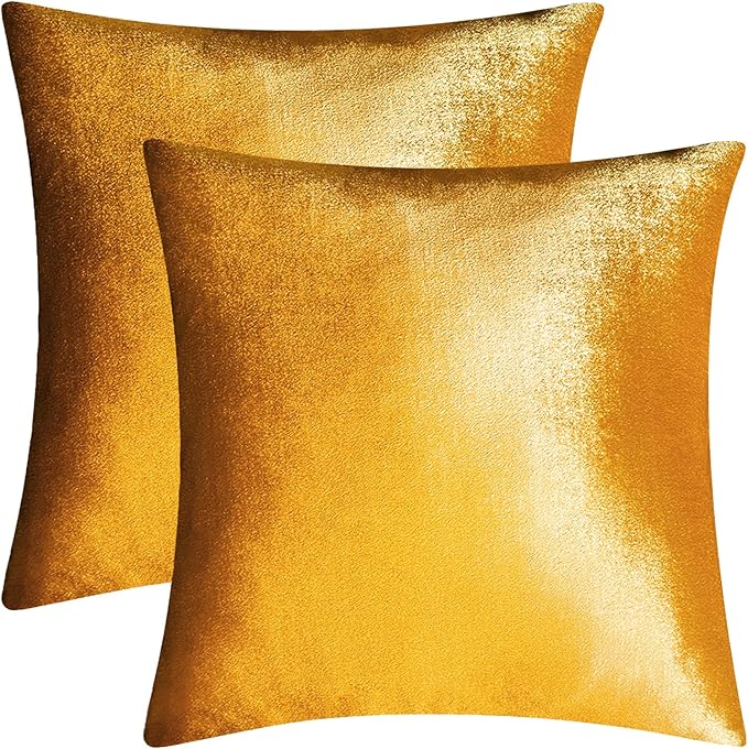 2 Pack 20x20 Pillow Cover Velvet Pillow Covers, Square Throw Pillow Covers for Living Room Decorations Throw Pillow Case, Throw Pillow Cover Cushion Cover for Home Sofa Bedroom Car, Dark Gold