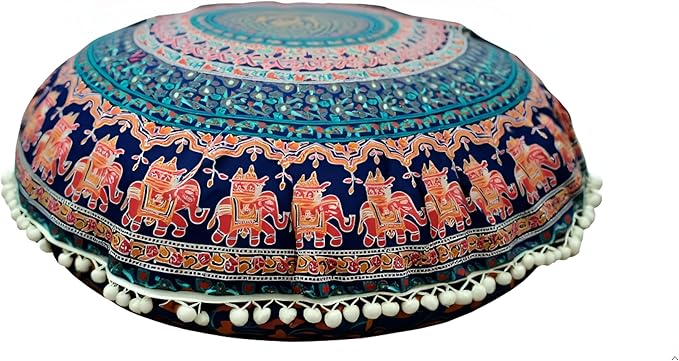 INDIAN CRAFT CASTLE ICC Large Hippie Mandala Floor Pillow Cover - Cushion Cover - Pouf Cover Round Bohemian Yoga Decor Floor Cushion Case- 32" Brown