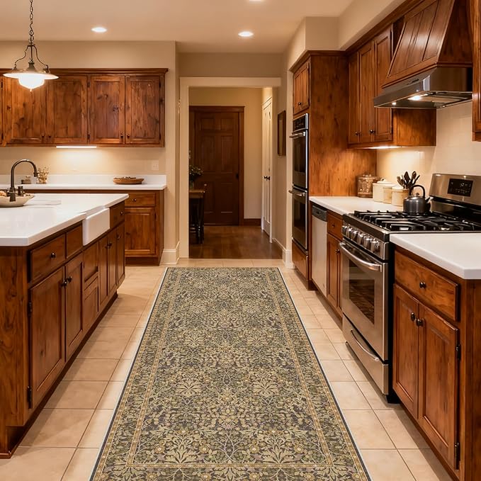 Washable 2'6" x 10' Runners for Hallways, Non Slip Long Floor Runner for Kitchen, Entryway Indoor, Stain Resistant Rubber Backing Floral Decor Rug (Goldenrod)