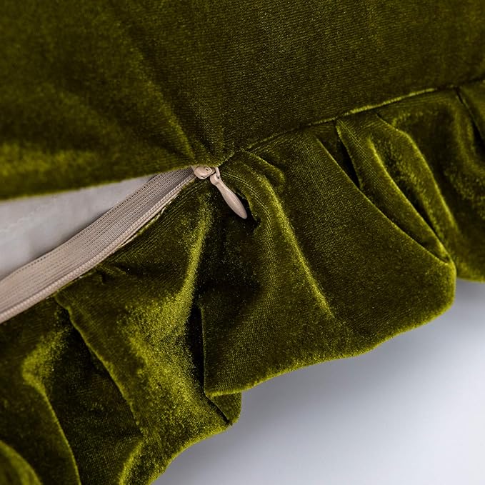 Velvet Throw Pillow Cover Soft Decorative Luxurious Solid Square Cushion Case for Sofa Couch Bedroom Farmhouse,Pack of 2, 18 x 18 Inches, Olive Green